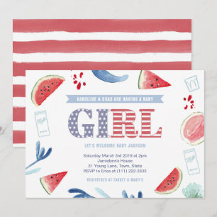 Stars and Stripes Co-ed Baby Shower voor een meisj Kaart