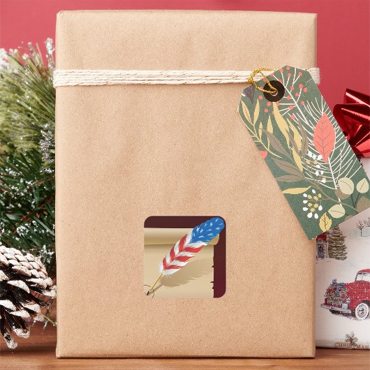 Stars And Stripes Feather Vierkante Sticker