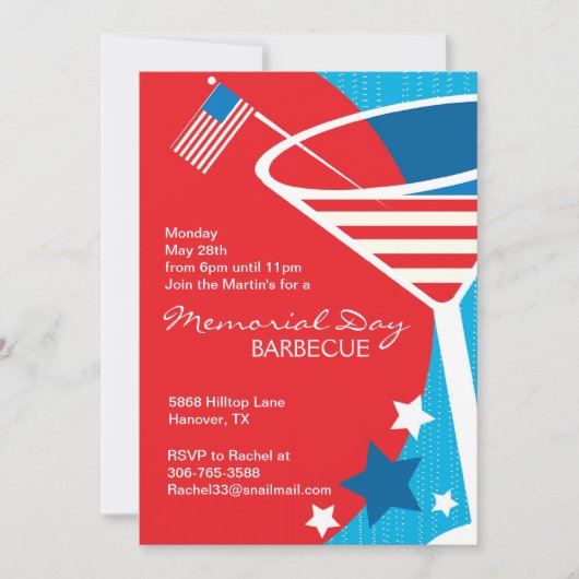 Stars and Stripes Martini Theme Party Invitations Kaart (Voorkant)