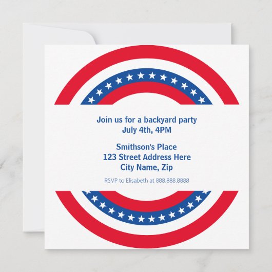 Stars and Stripes Onafhankelijkheidsdag Party Kaart (Achterkant)