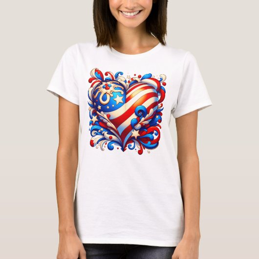 Stars and Stripes Patriotic Heart T-shirt (Voorkant)