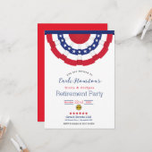 Stars and Stripes Pensioen Party Uitnodiging (Voorkant / Achterkant in situ)