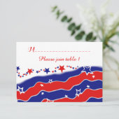 Stars and Stripes Persoonlijke TAFELPLAATSING RSVP Kaartje (Staand voorkant)