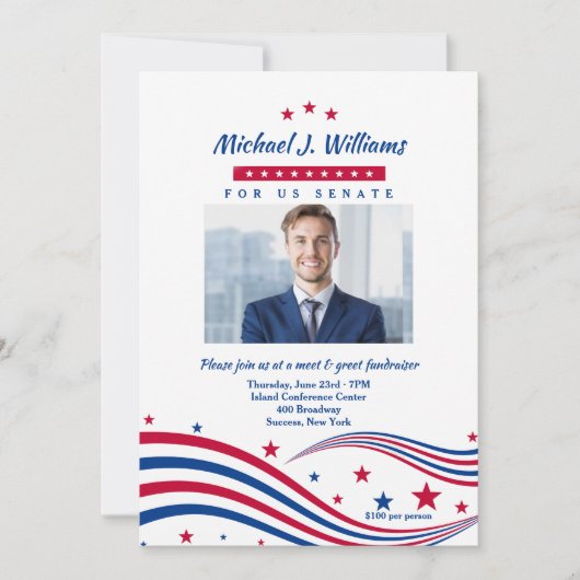 Stars and Stripes Photo Fundraiser Invitation Kaart (Voorkant)