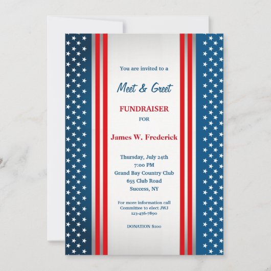 Stars and Stripes Political Fundraiser Invitation Kaart (Voorkant)