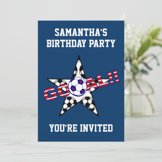 Stars and Stripes Soccer Goal Birthday Party Kaart (Staand voorkant)