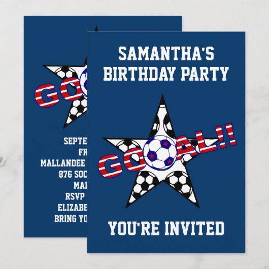 Stars and Stripes Soccer Goal Birthday Party Kaart (Voorkant / Achterkant)