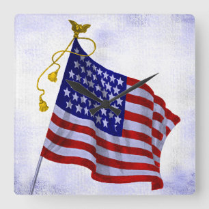  Stars and Stripes US Flag Clock Vierkante Klok