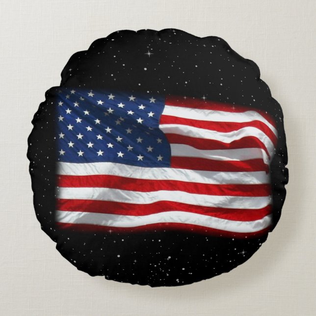 Stars and Stripes USA Patriottic American Flag Rond Kussen (Voorkant)