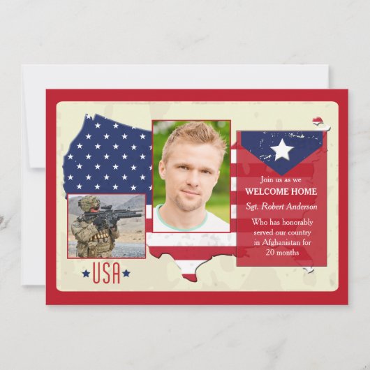 Stars and Stripes USA Photo Patriotic Invites Kaart (Voorkant)
