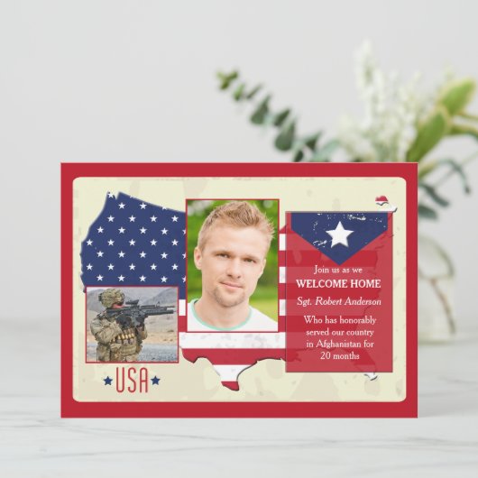 Stars and Stripes USA Photo Patriotic Invites Kaart (Staand voorkant)