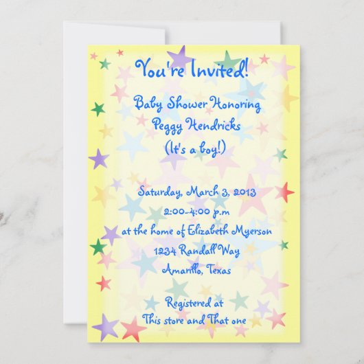 Stars Baby shower Invitation Kaart (Achterkant)