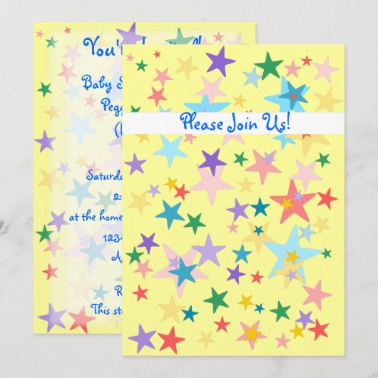 Stars Baby shower Invitation Kaart (Voorkant / Achterkant)