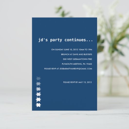 Stars Bar Bat Mitzvah-partijkaart aflopend Kaart (Staand voorkant)