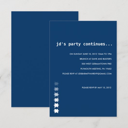 Stars Bar Bat Mitzvah-partijkaart aflopend Kaart (Voorkant / Achterkant)