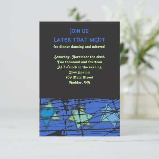 Stars Bar Bat Mitzvah Party-kaart met verdringings Kaart (Staand voorkant)