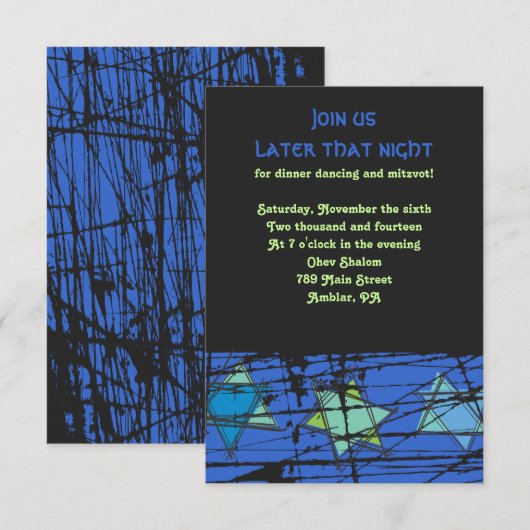 Stars Bar Bat Mitzvah Party-kaart met verdringings Kaart (Voorkant / Achterkant)