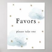 Stars & Blue Clouds Baby shower Favors Sign Poster (Voorkant)