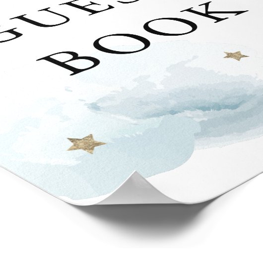 Stars Blue Clouds Baby shower Guest Book Sign Poster (Hoek)