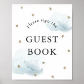 Stars Blue Clouds Baby shower Guest Book Sign Poster (Voorkant)