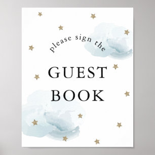 Stars Blue Clouds Baby shower Guest Book Sign Poster