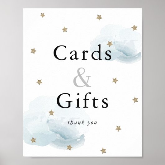 Stars Blue Clouds Baby shower Kaarten & Gifts Sign Poster (Voorkant)