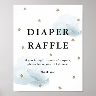 Stars & Blue Clouds Baby shower Luier Raffle Poster