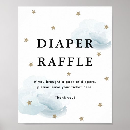 Stars & Blue Clouds Baby shower Luier Raffle Poster (Voorkant)