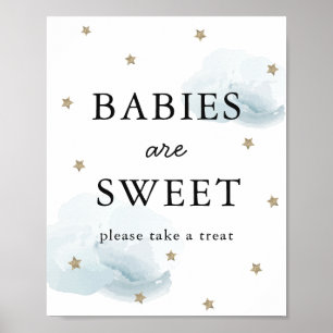 Stars & Blue Clouds Baby shower Sweet Treat Sign Poster