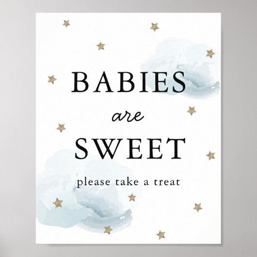 Stars & Blue Clouds Baby shower Sweet Treat Sign Poster (Voorkant)