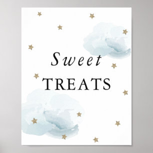 Stars & Blue Clouds Baby shower Sweet Trets Sign Poster