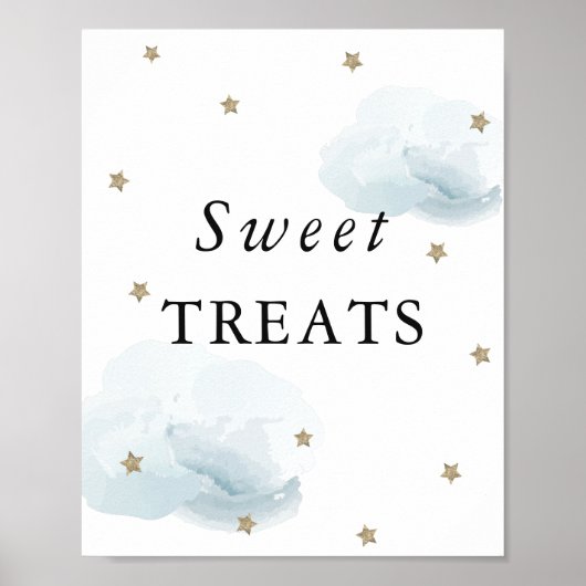 Stars & Blue Clouds Baby shower Sweet Trets Sign Poster (Voorkant)