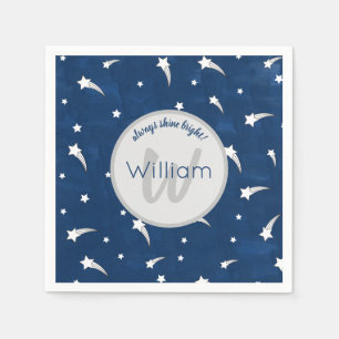 Stars Blue Waterverf Monogram Baby Boy Birthday Servet