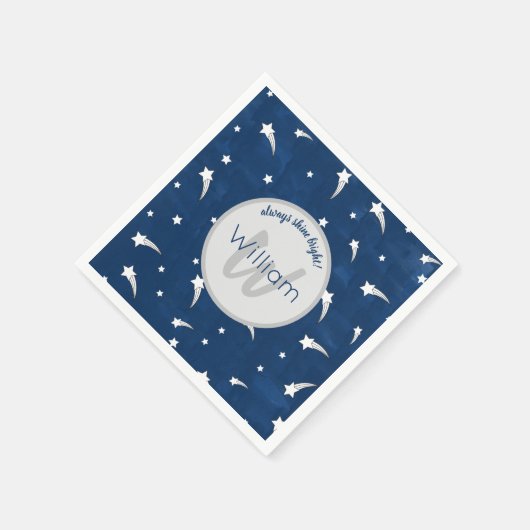 Stars Blue Waterverf Monogram Baby Boy Birthday Servet (Hoek)