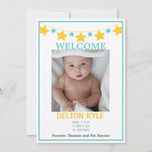 Stars Boys Foto-Baby Aankondiging (Voorkant)