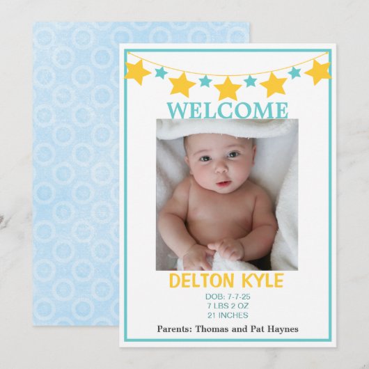 Stars Boys Foto-Baby Aankondiging (Voorkant / Achterkant)