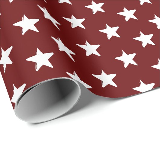 Stars burgundy maroon white patroon gift cadeaupapier (Rol Hoek)