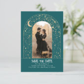 Stars Celestial Arch Blauwgroen Save the Date Foto (Staand voorkant)