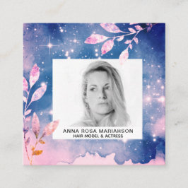 *~* Stars Chic Pink Blue Hair Model Actress PHOTO Vierkante Visitekaartje