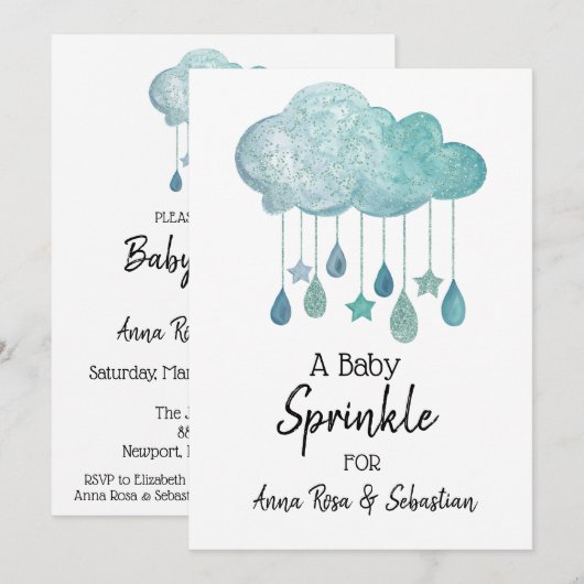 *~* Stars Cloud Rain druppelt sprinkpeluitnodiging Kaart (Voorkant / Achterkant)