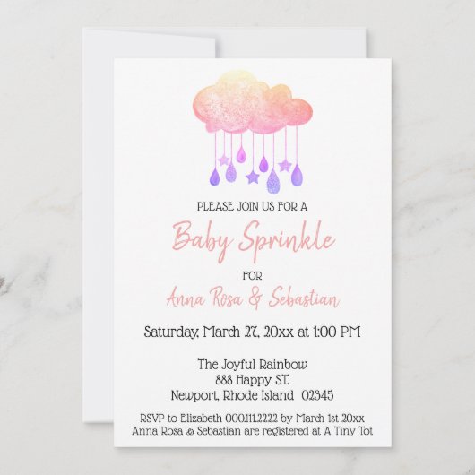 *~* Stars Cloud Rain Sprinkle Baby shower Kaart (Achterkant)