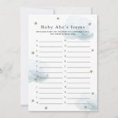 Stars & Clouds Baby ABC Item Shower Game Blue Card Kaart (Voorkant)