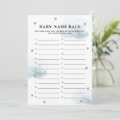 Stars & Clouds Baby Name Race Shower Game Card Kaart (Staand voorkant)