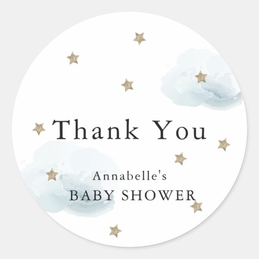 Stars & Clouds Baby shower Dank u Sticker (Voorkant)