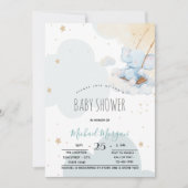 Stars Clouds Blue Teddy Bear Baby shower Kaart (Voorkant)
