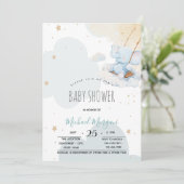 Stars Clouds Blue Teddy Bear Baby shower Kaart (Staand voorkant)