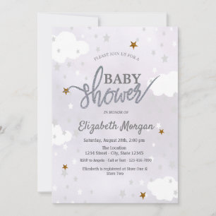 Stars & Clouds Lavendel Baby Shower Kaart