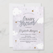 Stars & Clouds Lavender Baby Shower Kaart (Voorkant)