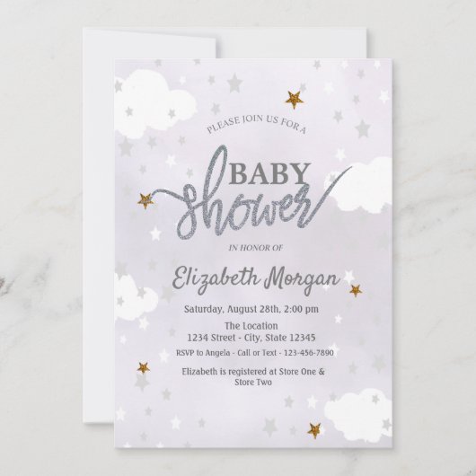 Stars & Clouds Lavender Baby Shower Kaart (Voorkant)