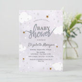 Stars & Clouds Lavender Baby Shower Kaart (Staand voorkant)